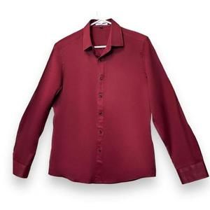 LOCALMODE Men's Burgundy Cotton Long Sleeve‎ Collared Button-Up Shirt S